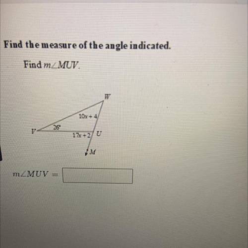 Solve for angle MUV pls I’m not good at this