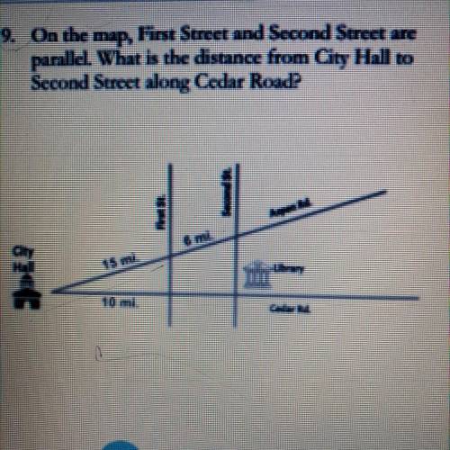 on the map, first street and second street are parallel. what is the distance from city hall to sec