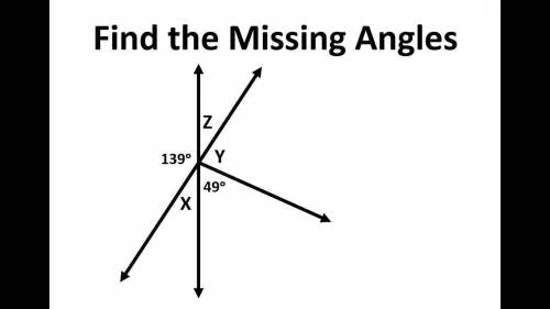 Find the measure of the missing angles.
X=
Y=
Z=