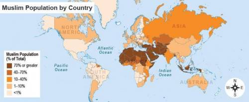 Which conclusion does the map support?

Islam has spread in large numbers to North and South Ameri