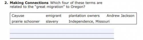 Which four of these terms are related to the “great migration” to Oregon?
