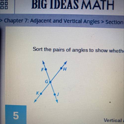 Sort the pairs of angles to show whether they are vertical or adjacent.
