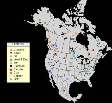 Based on the map, which mineral is found only in Canada?

Gold
Silver
Copper
Lead 
I think it's le