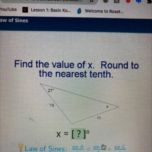 Find the value of x. Round nearest tenth.