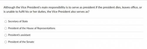 Although the Vice President's main responsibility is to serve as president if the president dies, l