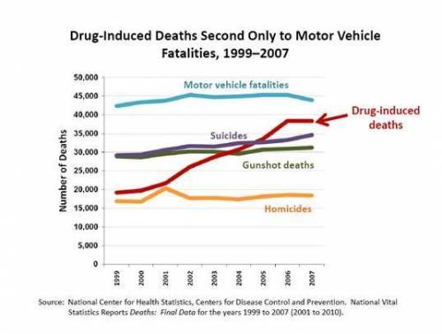 According to the graph, drug-induced deaths in America in 1999 were at nearly 20,000. By 2007, they