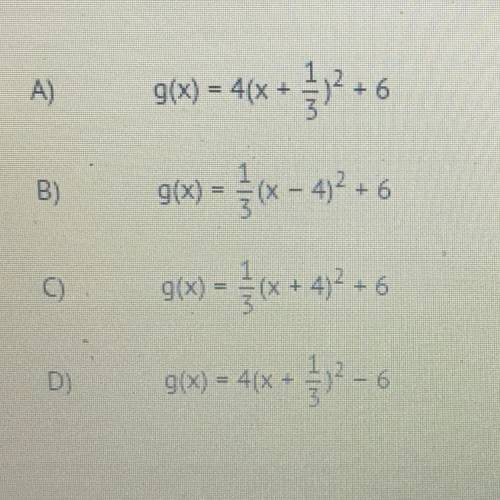 What is the function g(x) created from f(x) = x? by moving the graph right 4 units, adding vertical