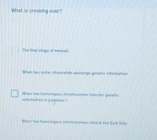What is crossing over?

The final stage of meiosis When two sister chromatids exchange genetic inf