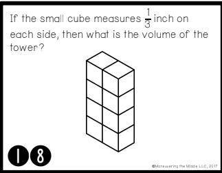 If the small cube measures 1/3 inch on each side, then what is the volume of the tower?