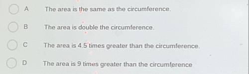A circle has a radius of 9 cm.

When written in terms of pi, how many times greater is the area th