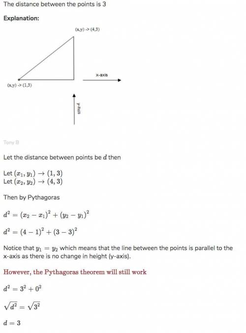 Use the Pythagorean Theorem to find the distance between

(−3, 4) and (6, 1). 
Show all calculation
