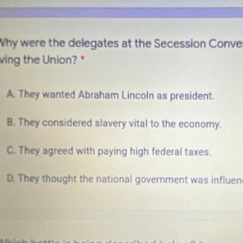 Why were the delegates at the Secession Convention in favor of Texas
leaving the Union? *