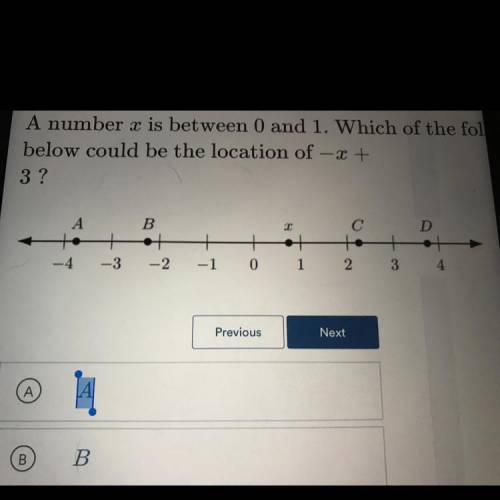 A number x is between 0 and 1 . Which of the following below could be the location of - x +3 ?