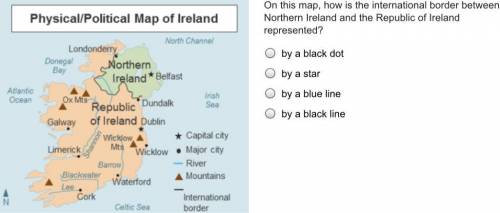 On this map, how is the international border between Northern Ireland and the Republic of Ireland r