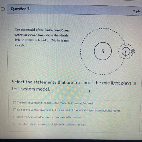 Select the statements that are tru about the role light plays in

this system model.
The half of E
