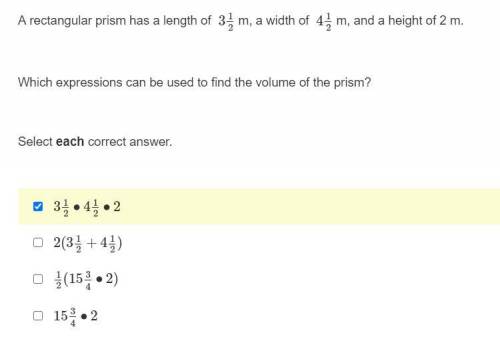 HELP ASAP WILL GIVE IF CORRECT

A rectangular prism has a length of 312 m, a width of 412