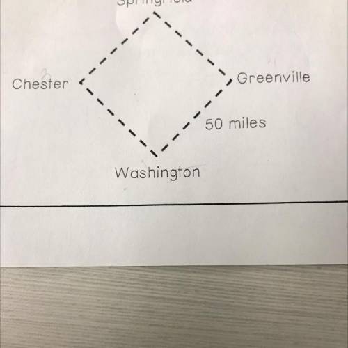 Four cities form a square. About how many miles is the most direct route from Washington to Springf