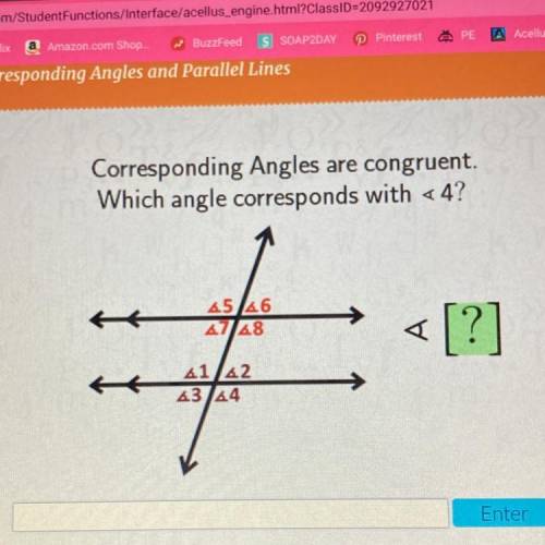 Corresponding Angles are congruent.

Which angle corresponds with <4?
4546
47 48
<[?]
41 42