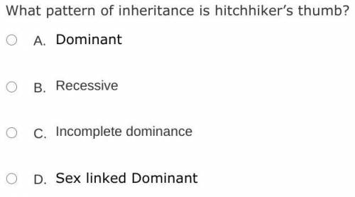 The pedigree below shows the inheritance pattern of hitchhiker's thumb in a multigenerational famil