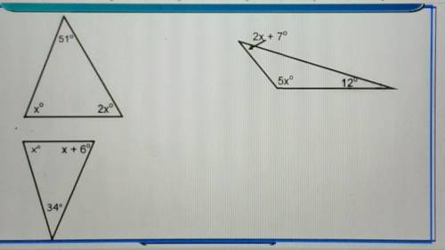 Calculate the degree of the angles in the triangles below.​