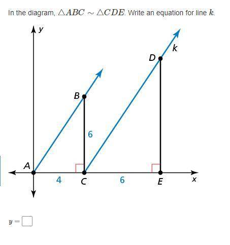 In the diagram, △ABC∼△CDE. Write an equation for line k