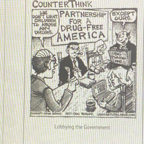 1) What is the message of the political cartoon?

A)
Often the government has meetings in off-site