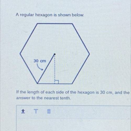 A regular hexagon is shown below.

If the length of each side of the hexagon is 30 cm, and the rad