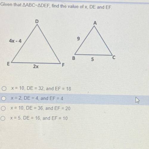 The value of x, de, and ef?