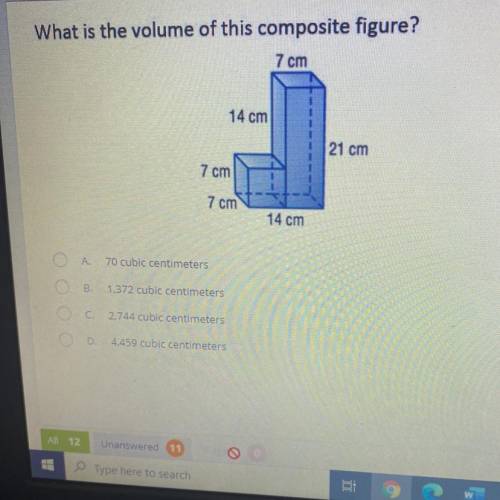 What is the volume of this composite figure?

7 cm
14 cm
21 cm
7 cm
7 cm
14 cm
