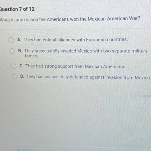HELP ASAPPPP I WILL MARK BRANLIEST

What is one reason the Americans won the Mexican America