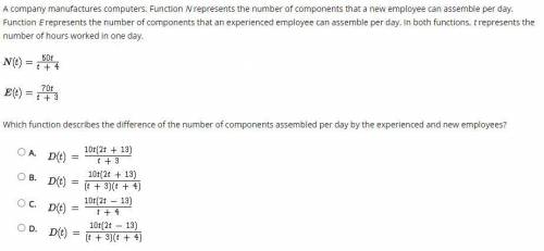 A company manufactures computers. Function N represents the number of components that a new employe