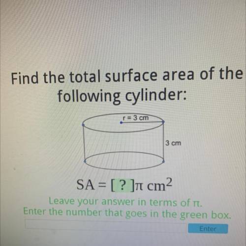Find the total surface area of the following cylinder