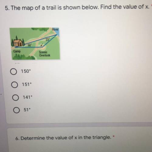 The map of a trail is shown below. Find the value of x.
