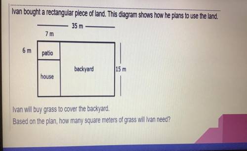 Ivan bought a rectangular piece of land. This diagram shows how he plans to use the land. Ivan will