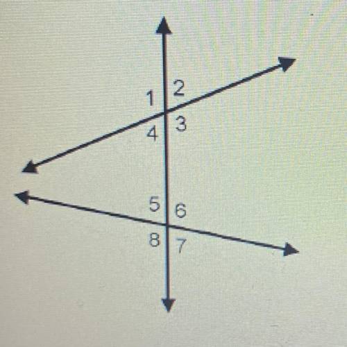 In the diagram, which pair of angles are corresponding angles?

A. 1 and 8
b. 4 and 6
c. 3 and 7