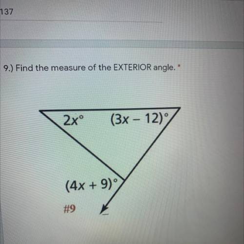 What is the exterior angle of #9 ?