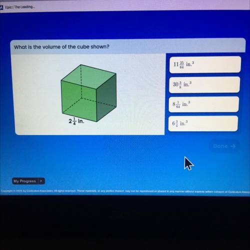 What is the volume of the cube shown?