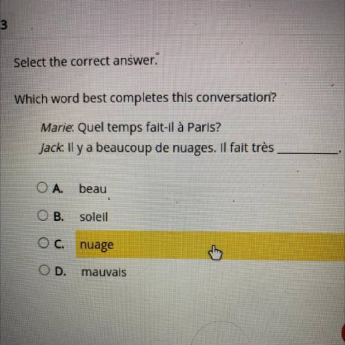 Select the correct answer.

Which word best completes this conversation?
Marie: Quel temps fait-il