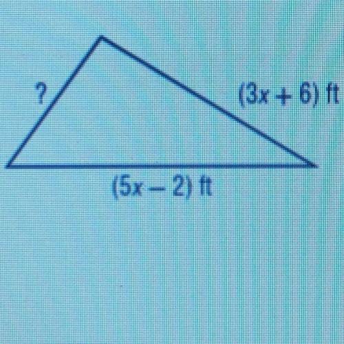 GEOMETRY The perimeter of the triangle shown is (10x + 1) feet. Find the

length of the missing si