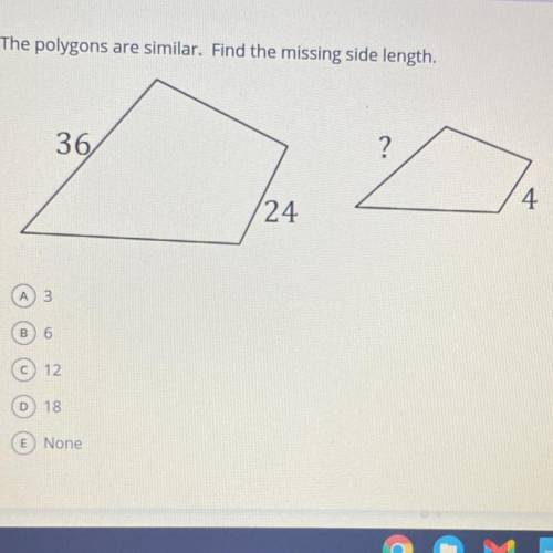 The polygons are similar. Find the missing side length.
PLEAS HELP WITH THIS QUESTION