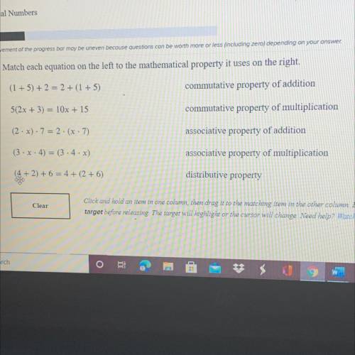 Match each equation on the left of the mathematical property it uses on the right