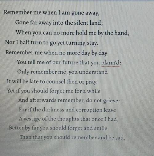 HELP

Does anyone see any figurative language in this poem? It's the poem Remember by Christina
