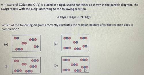 Which of the following diagrams correctly illustrates the reaction mixture after the reaction goes