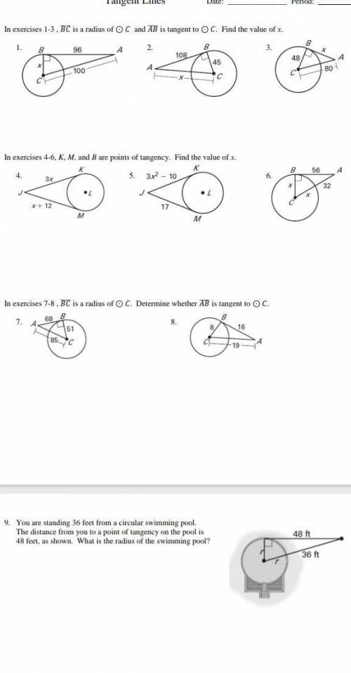In exercises 4-6, K, M, and Bare points of tangency. Find the value of x. is the one I'm on but I n