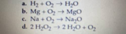 Circle the letter of each chemical equation that is balanced