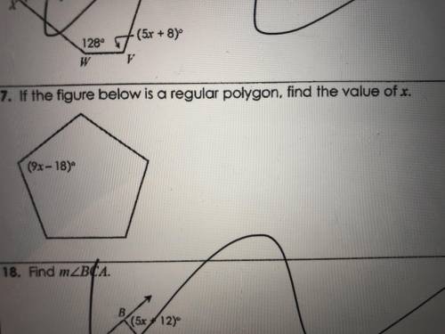Can someone pls help w number 7. we have to find the value of x on a polygon