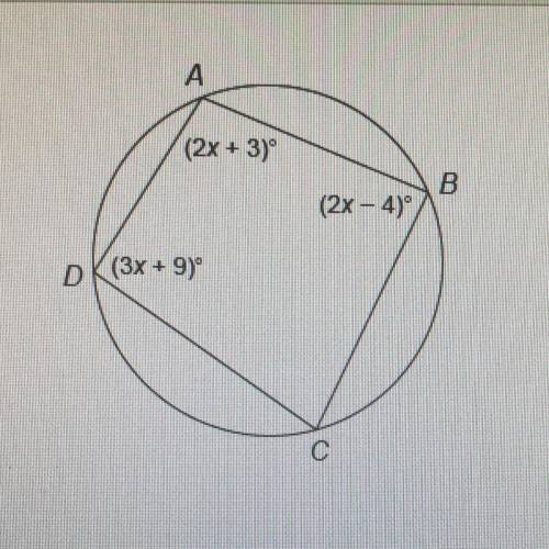 Quadrilateral ABCD is inscribed in the circle. What is the measure of angle C?