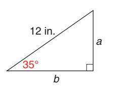 In the figure below, solve for the value of a. a = ______ in. (round to the nearest tenth and do NO