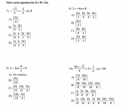 Can someone please help with these Trig Equations? (Image attached)