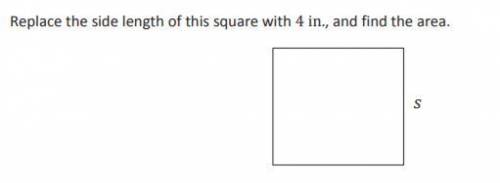 Please help im trying to finish a test

Use the given formula to find the area of the square: A=s^